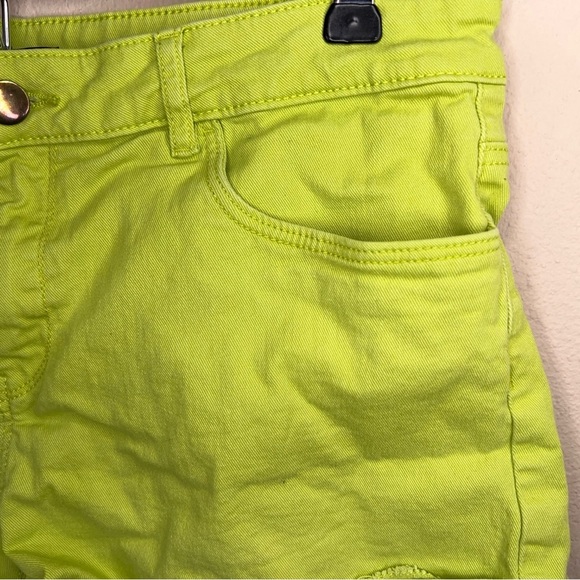 Size 10 H&M Lime Green Vibrant Shorts Stretch Cotton Blend Punk Goth - Picture 3 of 11